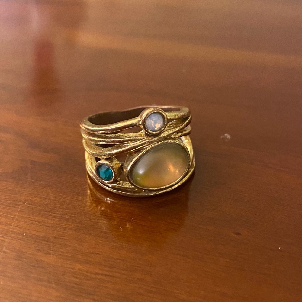 gold tone stacked opalescent rhinestone ring size 8